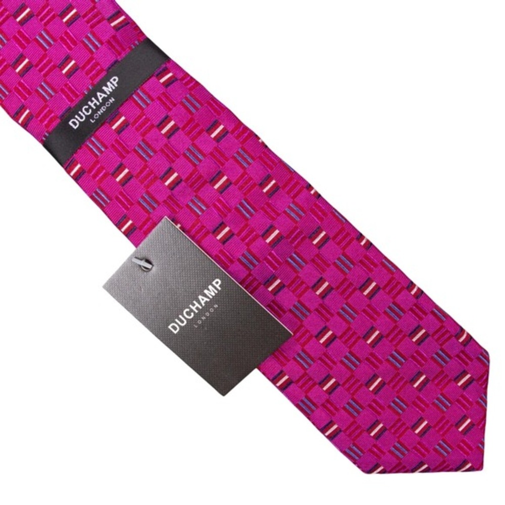 NWT Duchamp‎ London Pink Multicolor Geometric HAND-MADE 100% Silk Necktie